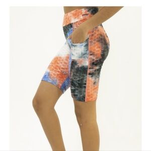 Women's Med Bike Shorts High Waist Athleisure Workout Yoga Active Run Pockets